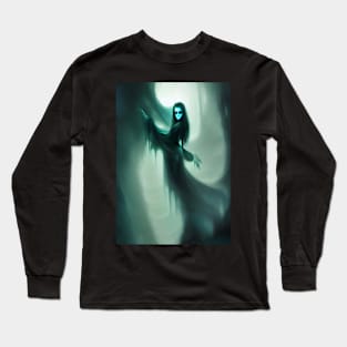 GHOSTLY  RED EYED SPOOKY HALLOWEEN VAMPIRESS Long Sleeve T-Shirt